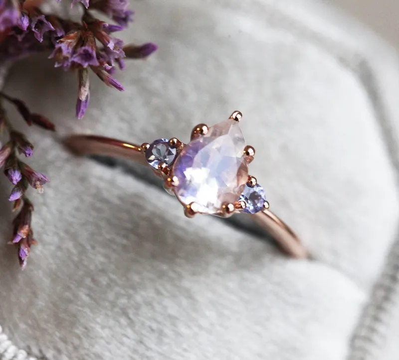 Misella Pear Moonstone Tanzanite Ring view 4