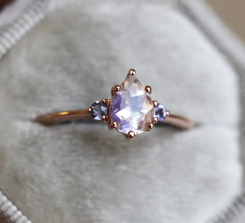 Misella Pear Moonstone Tanzanite Ring view 5
