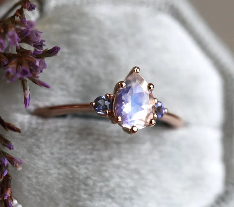 Misella Pear Moonstone Tanzanite Ring view 6