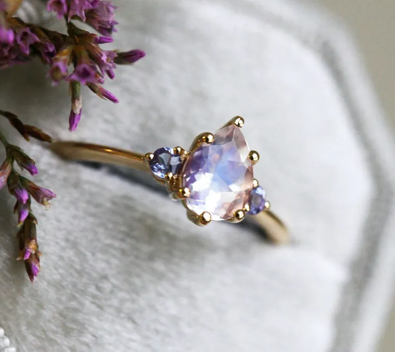 Misella Pear Moonstone Tanzanite Ring view 7