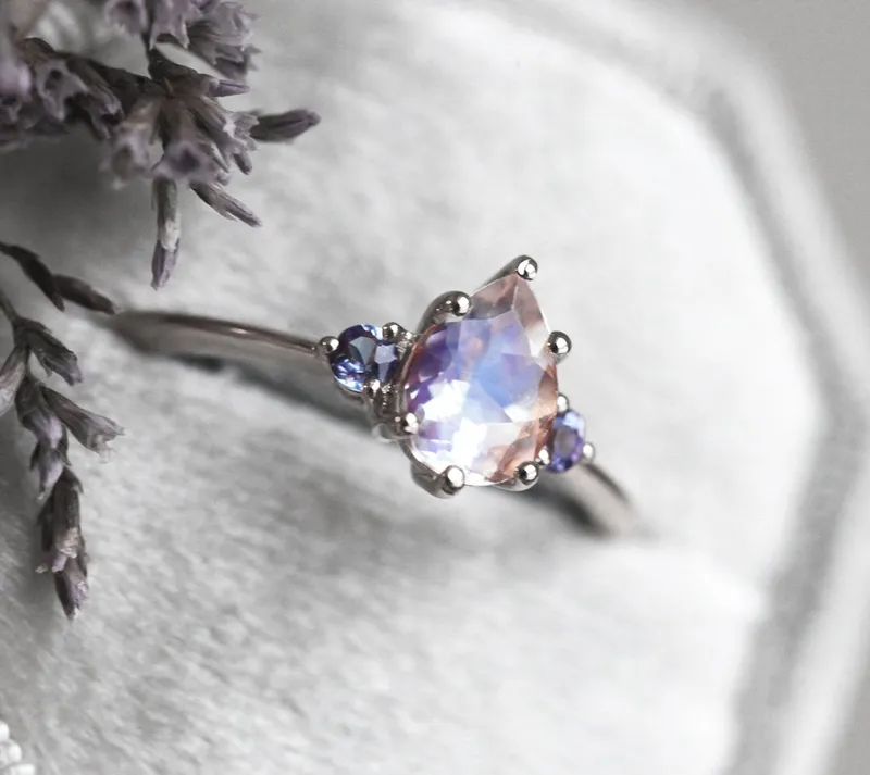 Misella Pear Moonstone Tanzanite Ring view 8