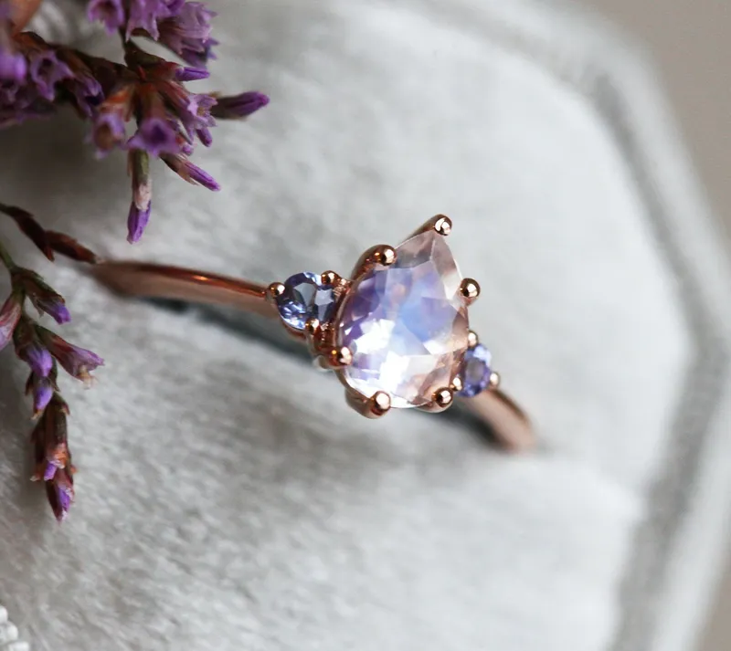 Misella Pear Moonstone Tanzanite Ring pear cut engagement ring