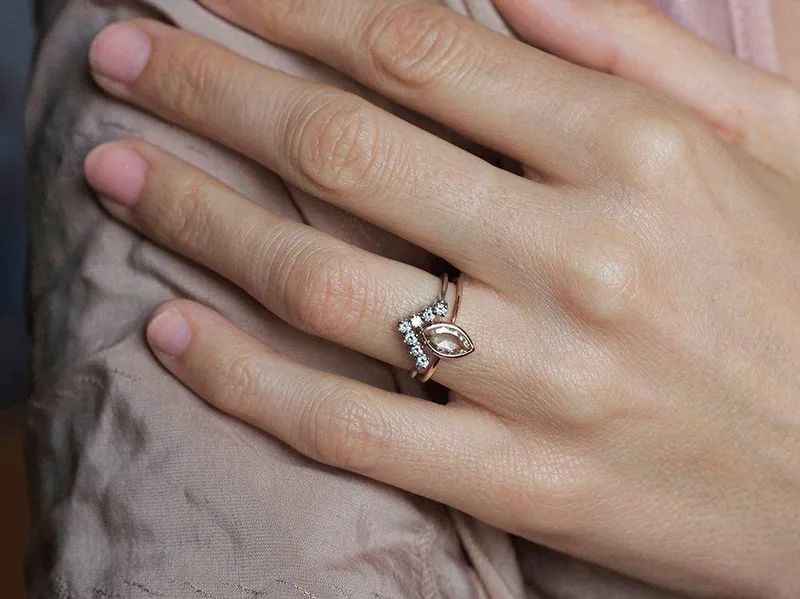 Modern Diamond Wedding Set, Unique Ring Set view 2