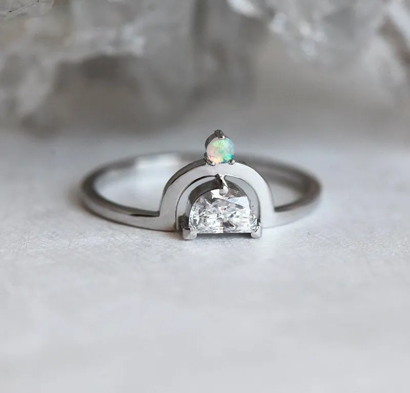 Modern Half-Moon Diamond Ring With Australian Opal vy 3
