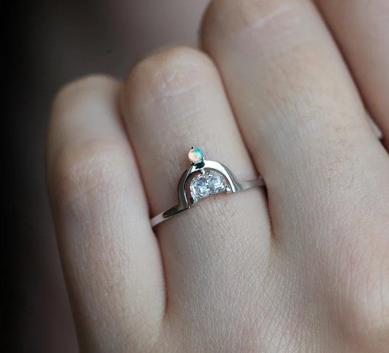 Modern Half-Moon Diamond Ring With Australian Opal vy 4