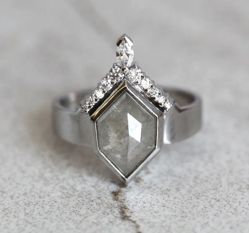 Modern Hexagon Diamond Ring With White Diamond Crown diamond engagement ring