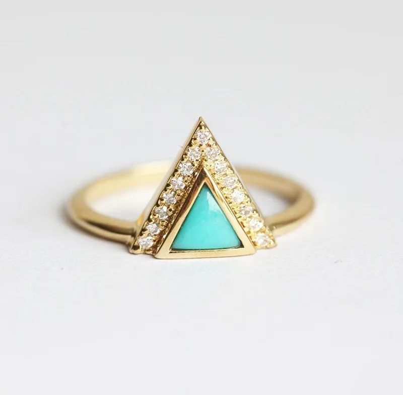 Modern Triangle Cut Turquoise Ring With Diamond Chevron engagement ring
