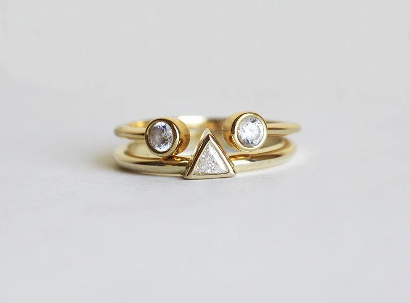 Modern Trillion Diamond Ring Set With Open Diamond Band view 2