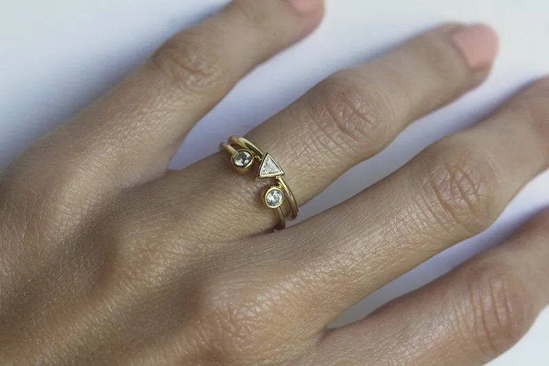 Modern Trillion Diamond Ring Set With Open Diamond Band view 3