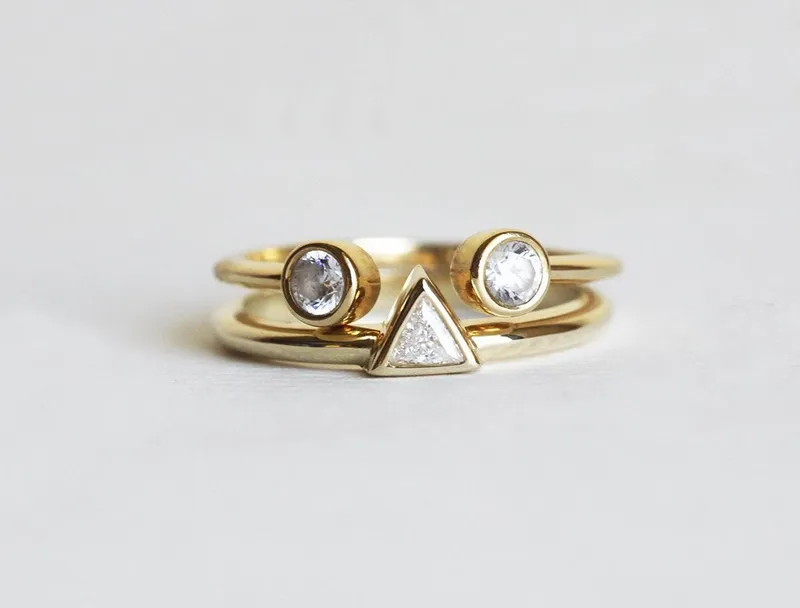Modern Trillion Diamond Ring Set With Open Diamond Band view 4