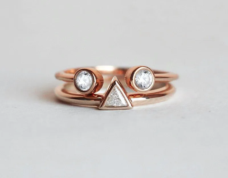 Modern Trillion Diamond Ring Set With Open Diamond Band view 5