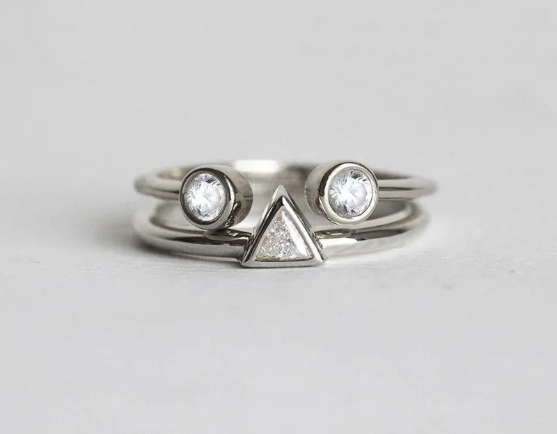 Modern Trillion Diamond Ring Set With Open Diamond Band view 6