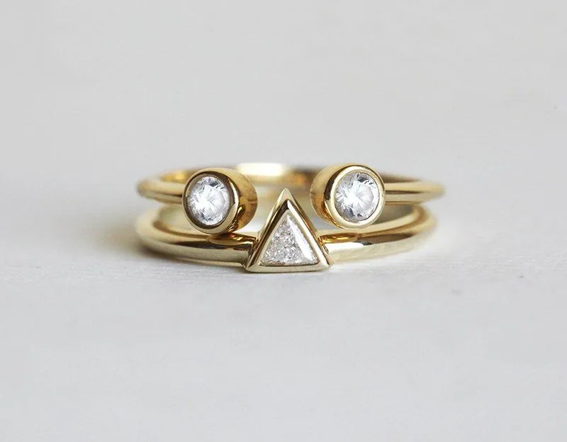 Modern Trillion Diamond Ring Set With Open Diamond Band diamond engagement ring