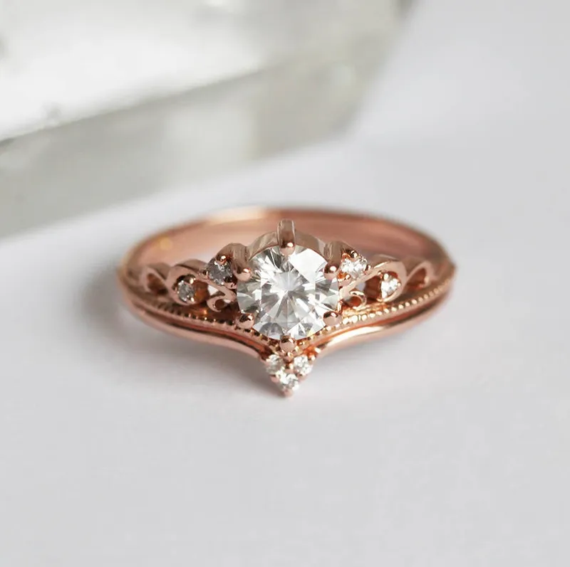 MOISSANITE ENGAGEMENT RING OR RING SET WITH DIAMONDS vy 7
