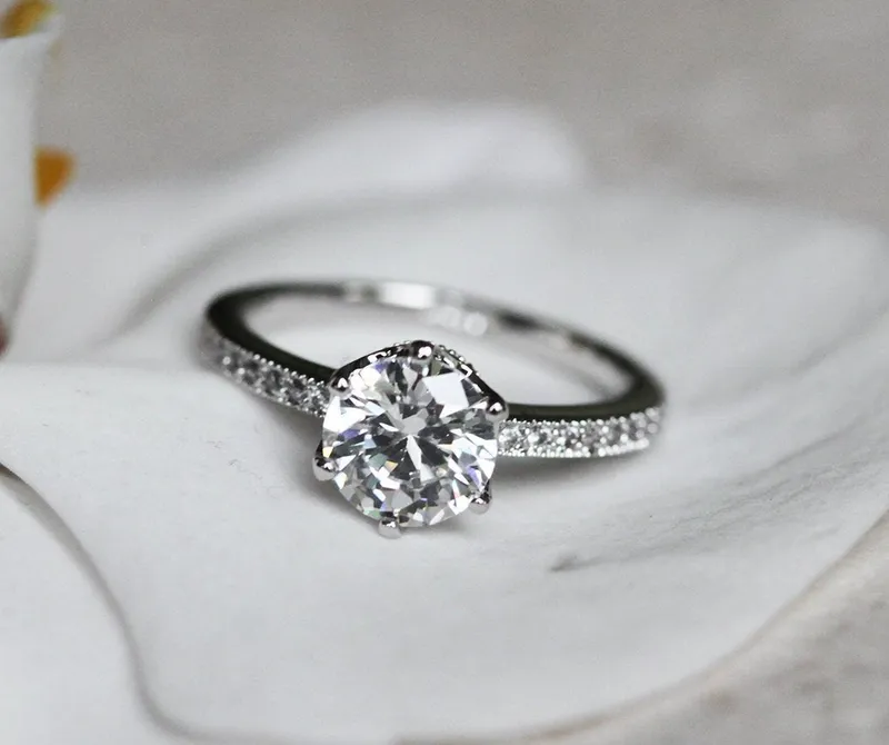 Moissanite Prong Engagement Ring With Side Diamonds vy 4