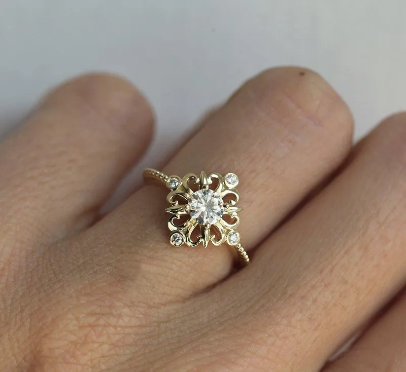 MOISSANITE RING, GOLD ENGAGEMENT RING vy 2