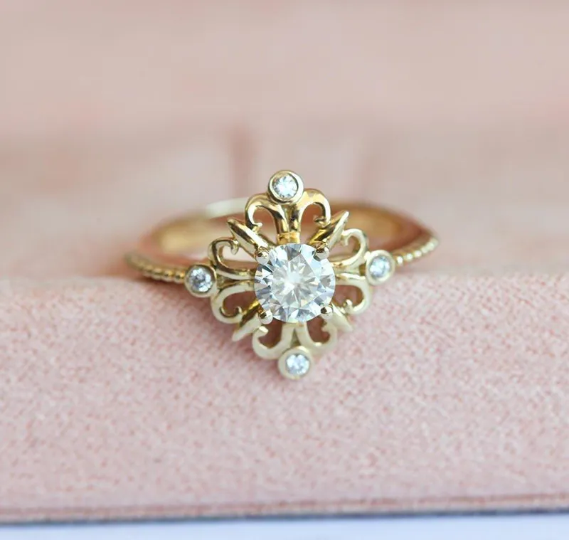 MOISSANITE RING, GOLD ENGAGEMENT RING round cut engagement ring