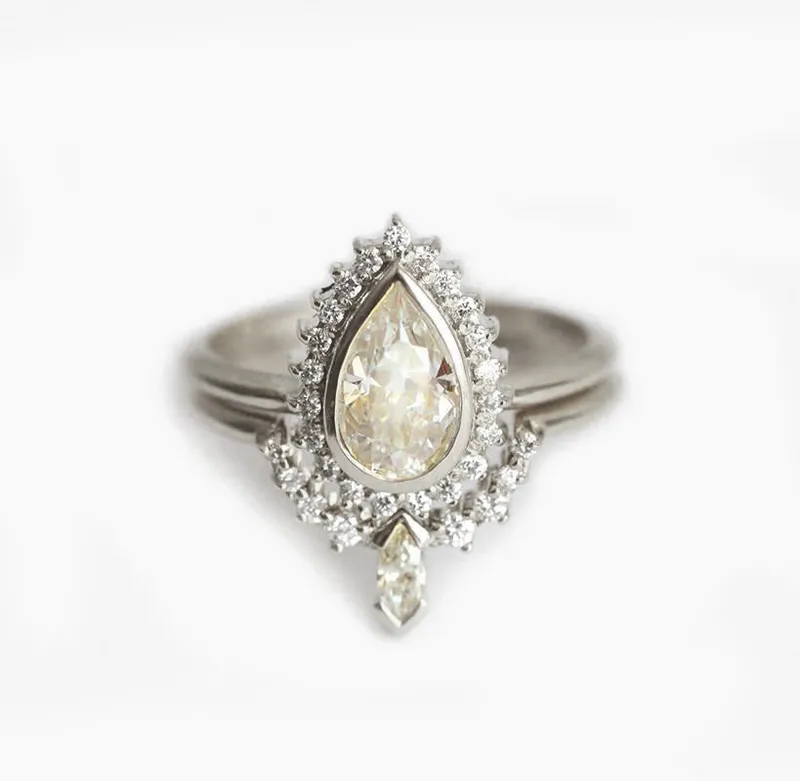 Moissanite And Diamond Ring Set, 14K Gold Ring Set vy 11