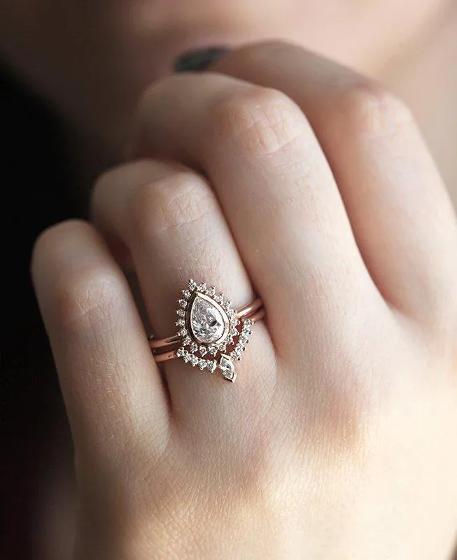 Moissanite And Diamond Ring Set, 14K Gold Ring Set vy 2