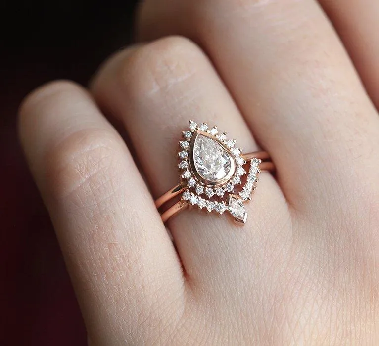 Moissanite And Diamond Ring Set, 14K Gold Ring Set vy 3
