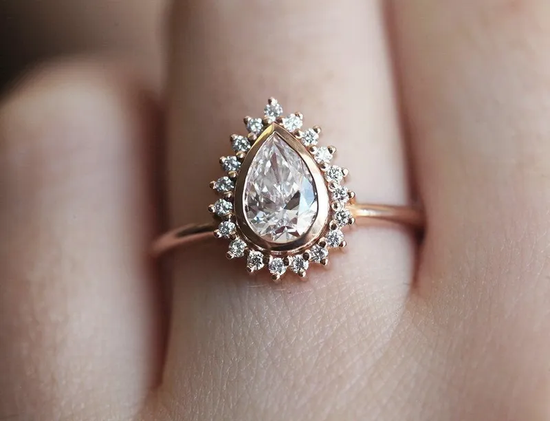 Moissanite And Diamond Ring Set, 14K Gold Ring Set vy 5