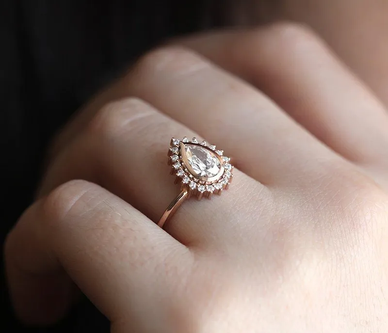 Moissanite And Diamond Ring Set, 14K Gold Ring Set vy 6