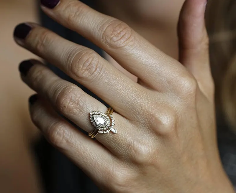 Moissanite And Diamond Ring Set, 14K Gold Ring Set vy 7