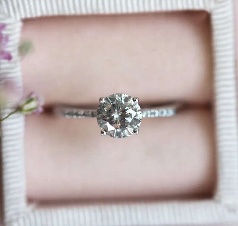 Monica Round Salt & Pepper Diamond Ring view 10