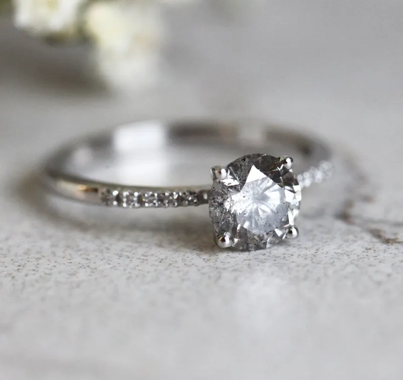 Monica Round Salt & Pepper Diamond Ring view 2