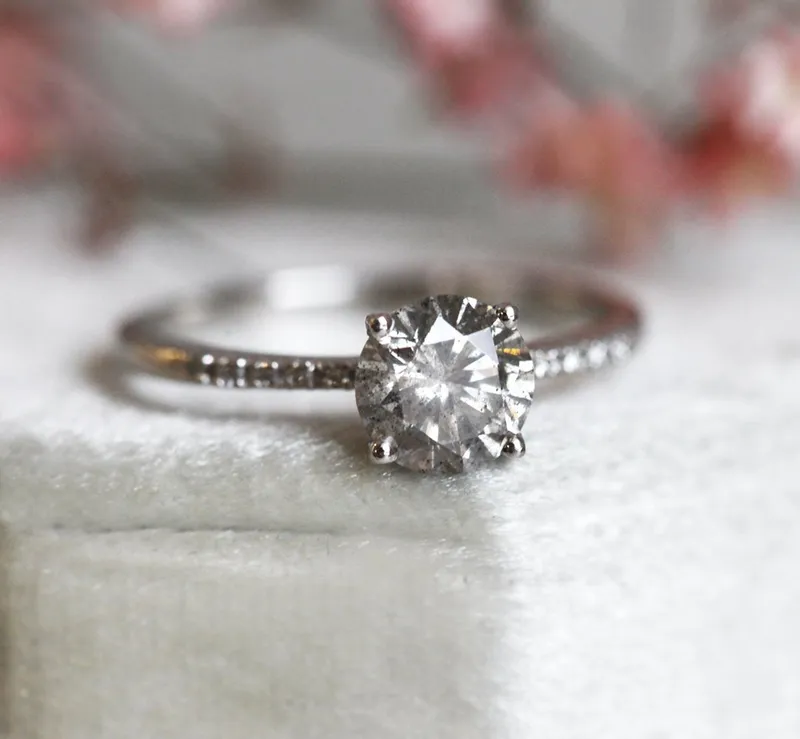 Monica Round Salt & Pepper Diamond Ring view 8
