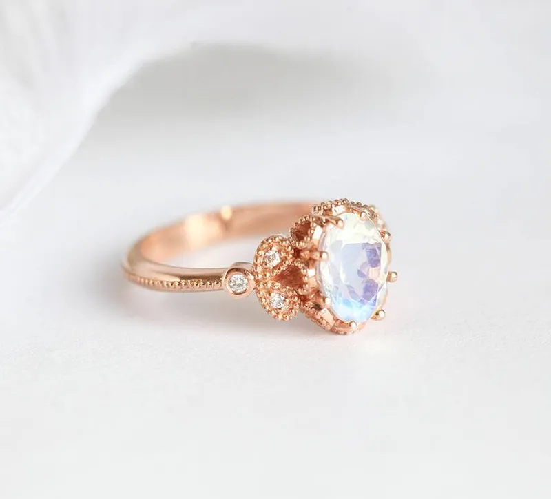 Moonstone Engagement Ring, Rainbow Moonstone Ring view 2