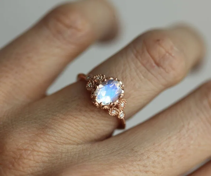 Moonstone Engagement Ring, Rainbow Moonstone Ring view 3