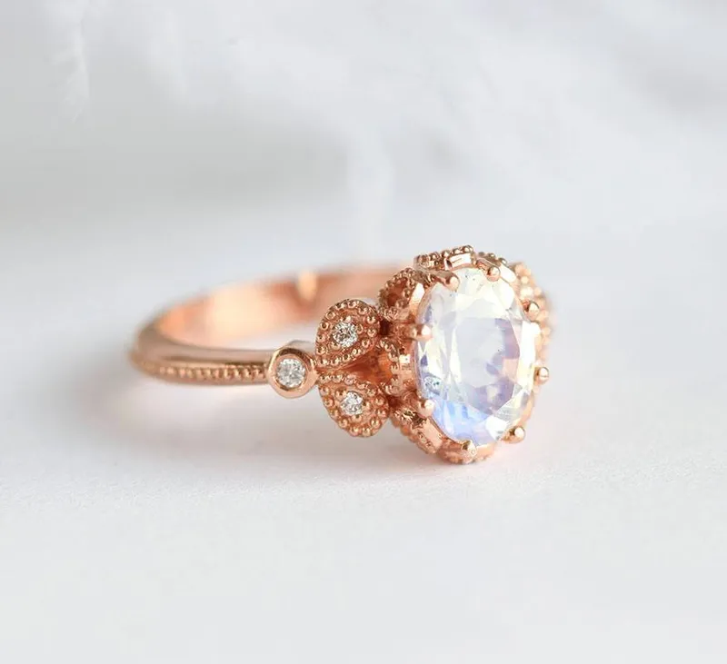 Moonstone Engagement Ring, Rainbow Moonstone Ring view 4