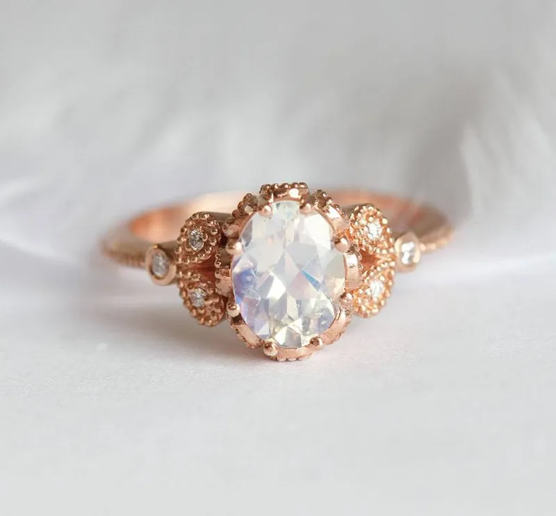 Moonstone Engagement Ring, Rainbow Moonstone Ring view 5