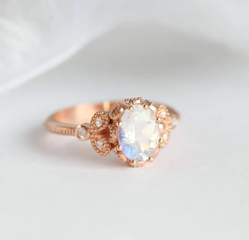 Moonstone Engagement Ring, Rainbow Moonstone Ring view 6
