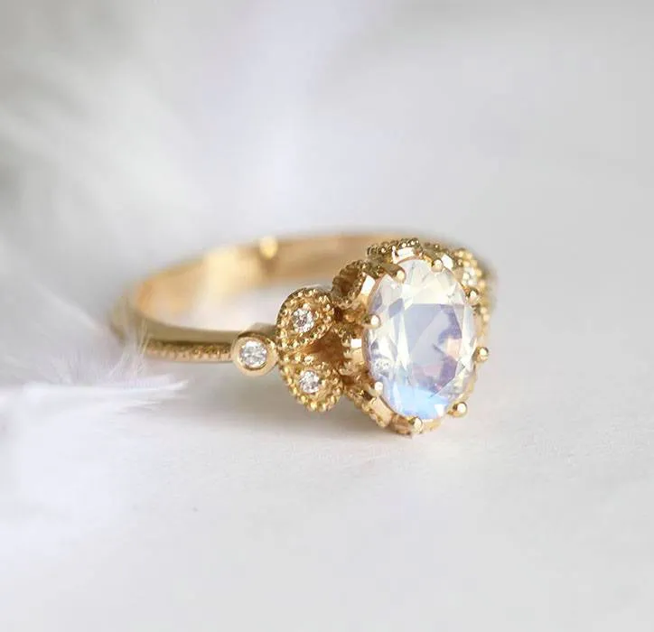 Moonstone Engagement Ring, Rainbow Moonstone Ring view 7