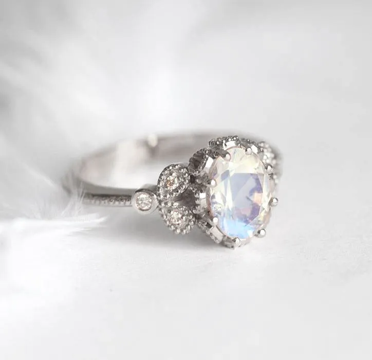 Moonstone Engagement Ring, Rainbow Moonstone Ring view 8