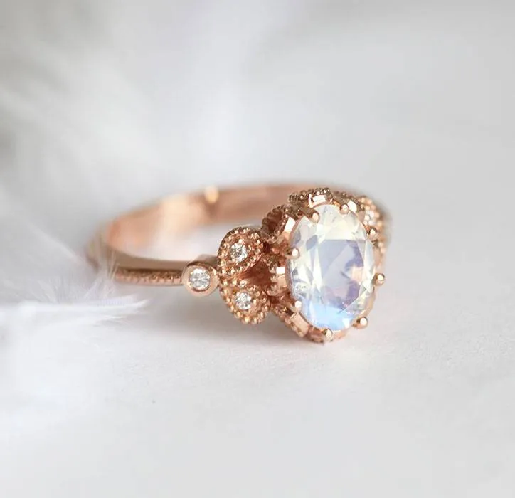 Moonstone Engagement Ring, Rainbow Moonstone Ring diamond oval cut engagement ring
