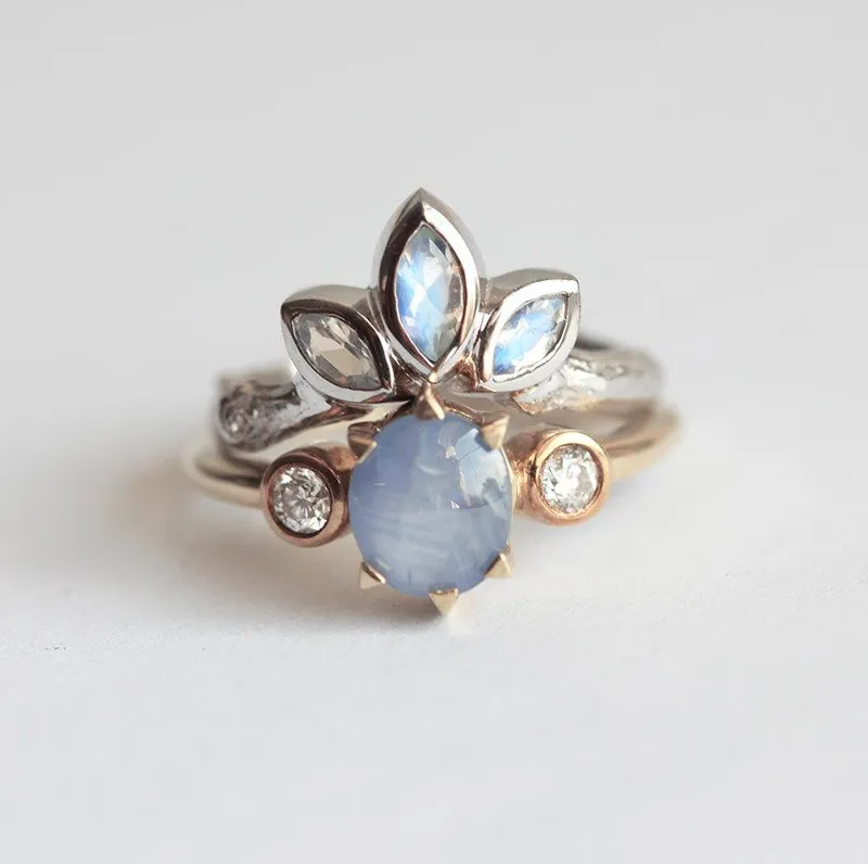 Moonstone Wedding Ring, Moonstone Wedding Band vy 4