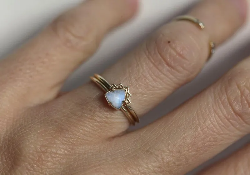 Moonstone Wedding Ring Set, Moonstone Engagement Ring vy 3