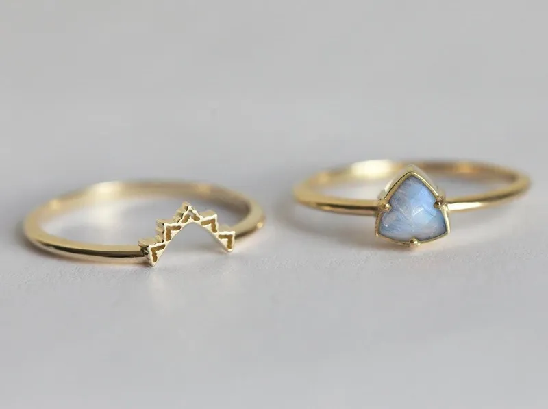 Moonstone Wedding Ring Set, Moonstone Engagement Ring vy 4