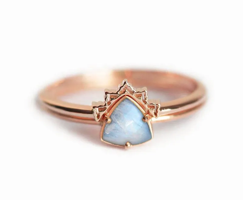 Moonstone Wedding Ring Set, Moonstone Engagement Ring vy 6