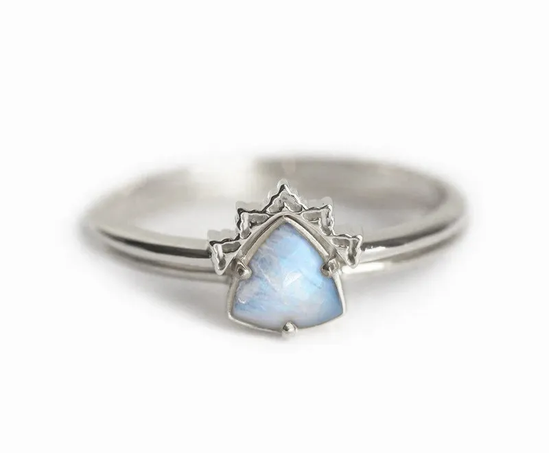 Moonstone Wedding Ring Set, Moonstone Engagement Ring vy 7