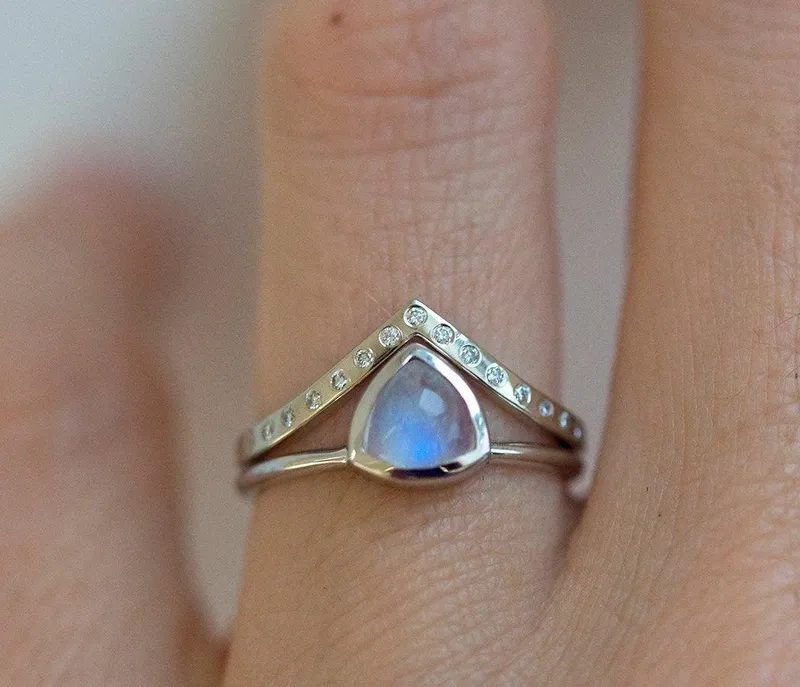 Moonstone Wedding Ring Set, Moonstone Engagement Ring engagement ring