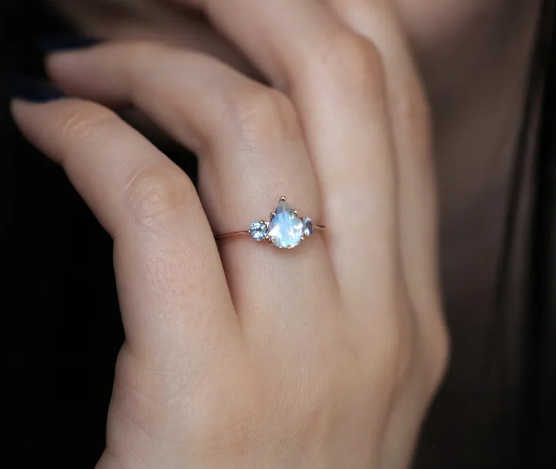 Moonstone And Sapphire Ring Set With Matching Band view 8