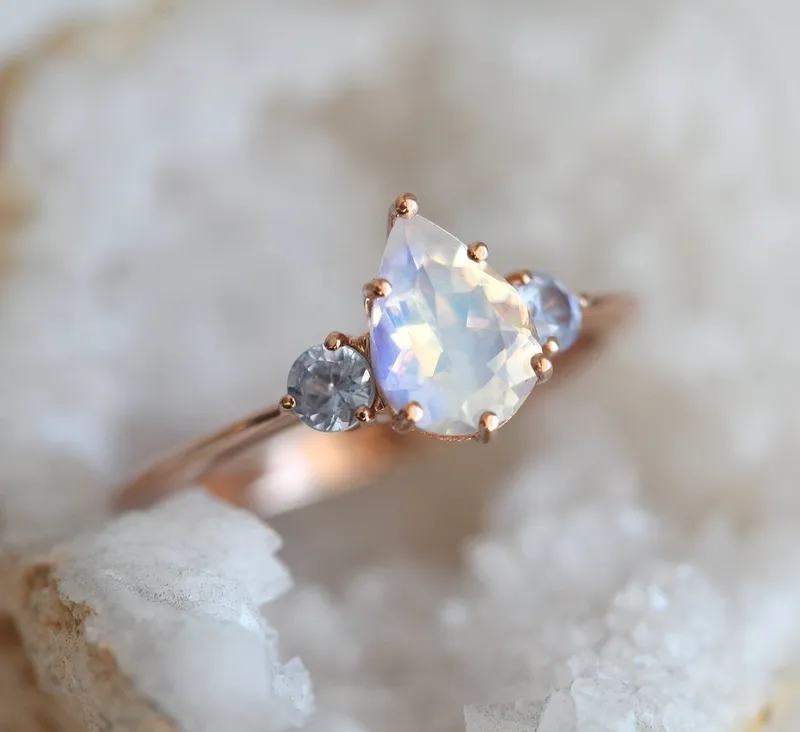 Moonstone And Sapphire Ring Set With Matching Band view 9