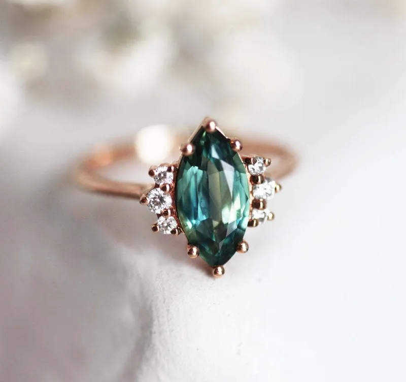 Morena Teal Sapphire Diamond Ring vy 10