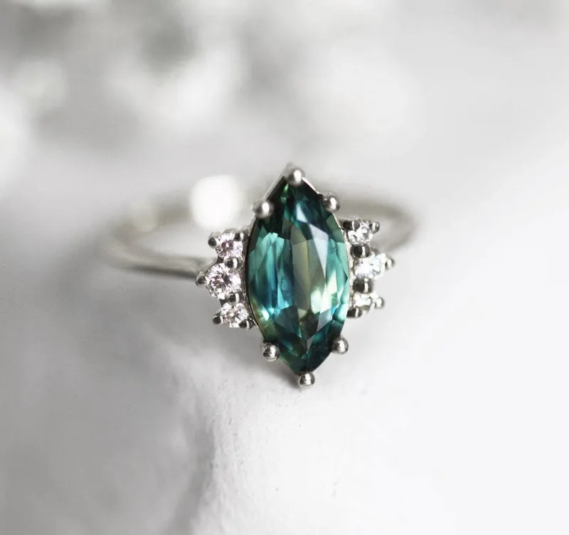 Morena Teal Sapphire Diamond Ring vy 11