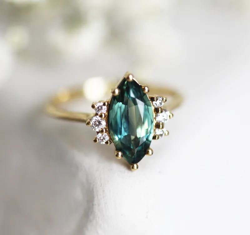 Morena Teal Sapphire Diamond Ring vy 7