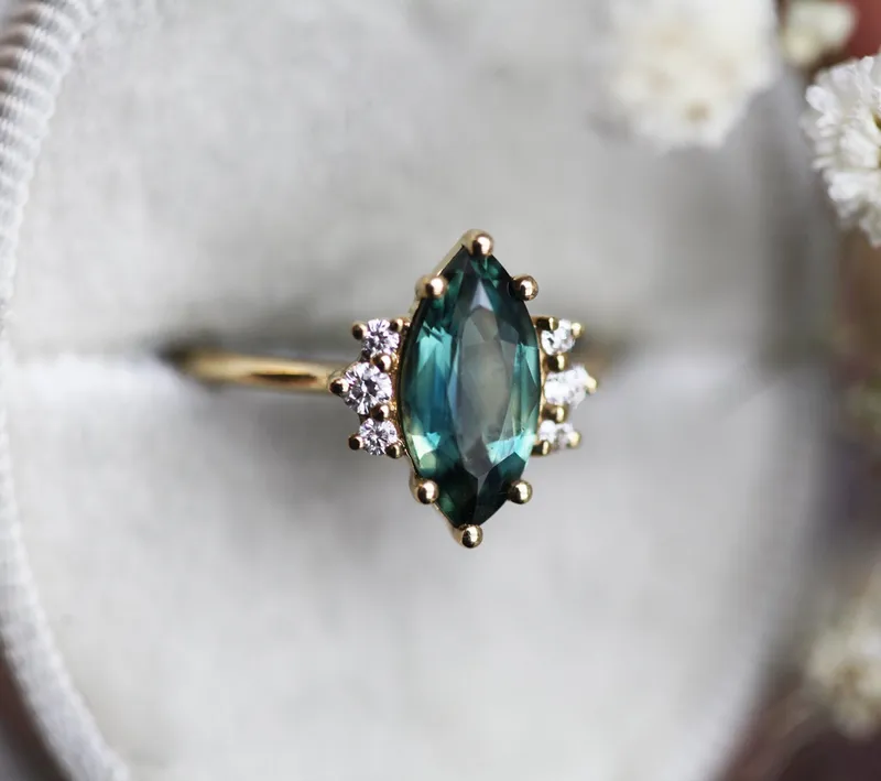 Morena Teal Sapphire Diamond Ring vy 9
